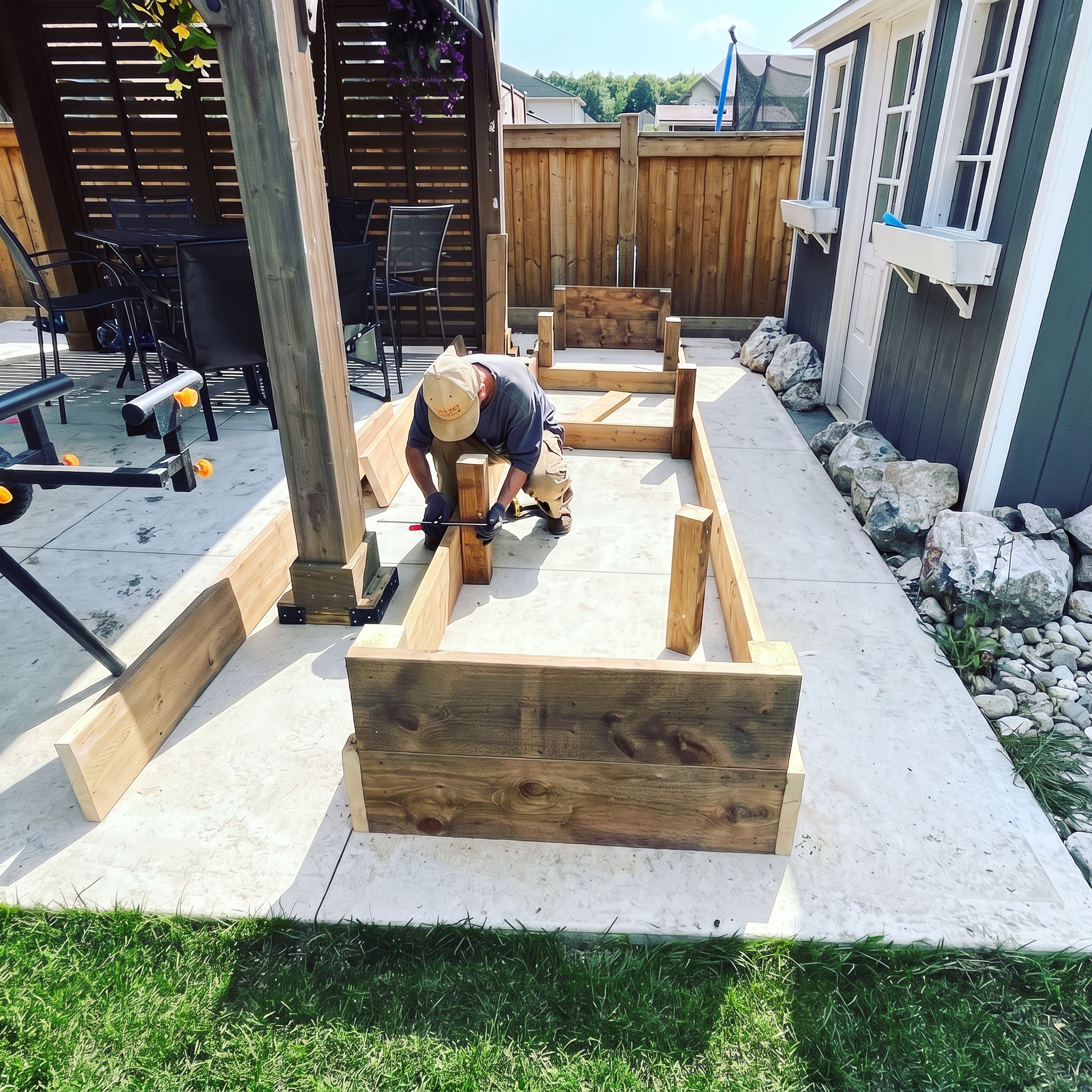 Bloom crew member building a custom outdoor wood project