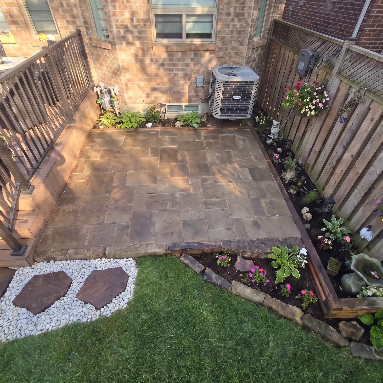 Finished patio and garden landscape